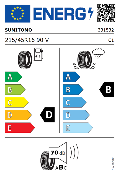Tyre Label for Sumitomo BC100 215/45R16 90V