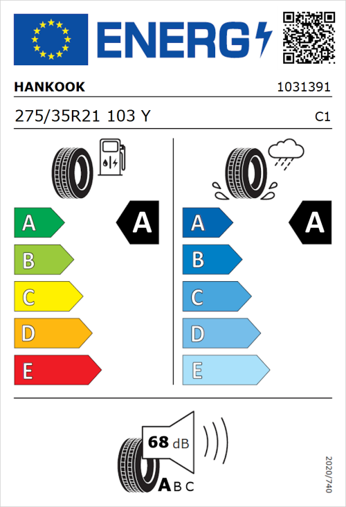 Tyre Label for Hankook ION evo SUV (IK01A) 275/35R21 103Y