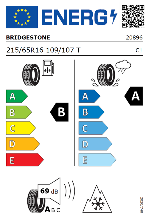 Tyre Label for Bridgestone Duravis Van 215/65R16 109/107T